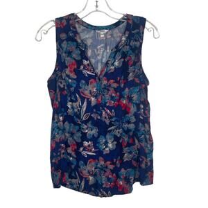 Sonoma Womens Top Size S Blue Floral Sleeveless Pullover Unlined Casual